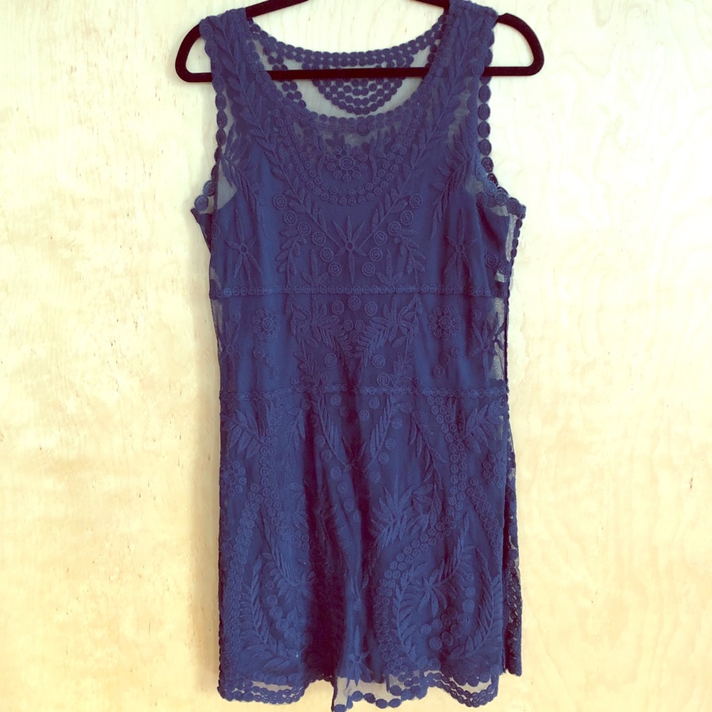 Navy lace sheath dress